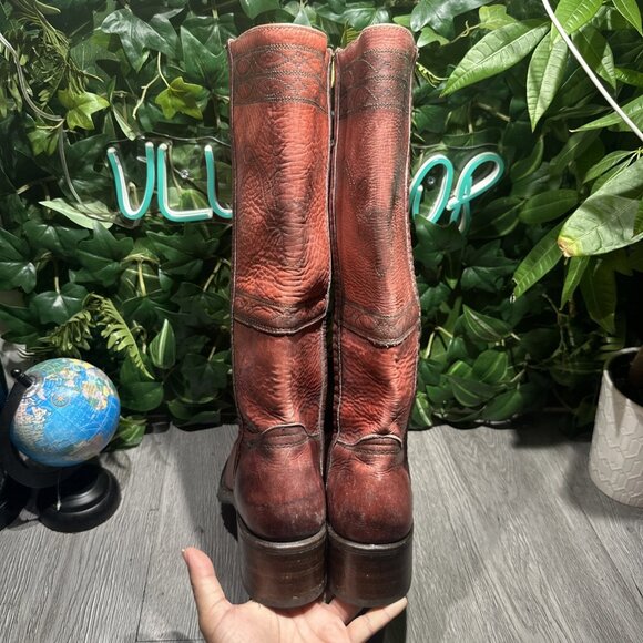 Vtg 70s Frye Campus Boot Longhorn Red Square Toe Black Label Women 9.5 B New - Picture 5 of 12